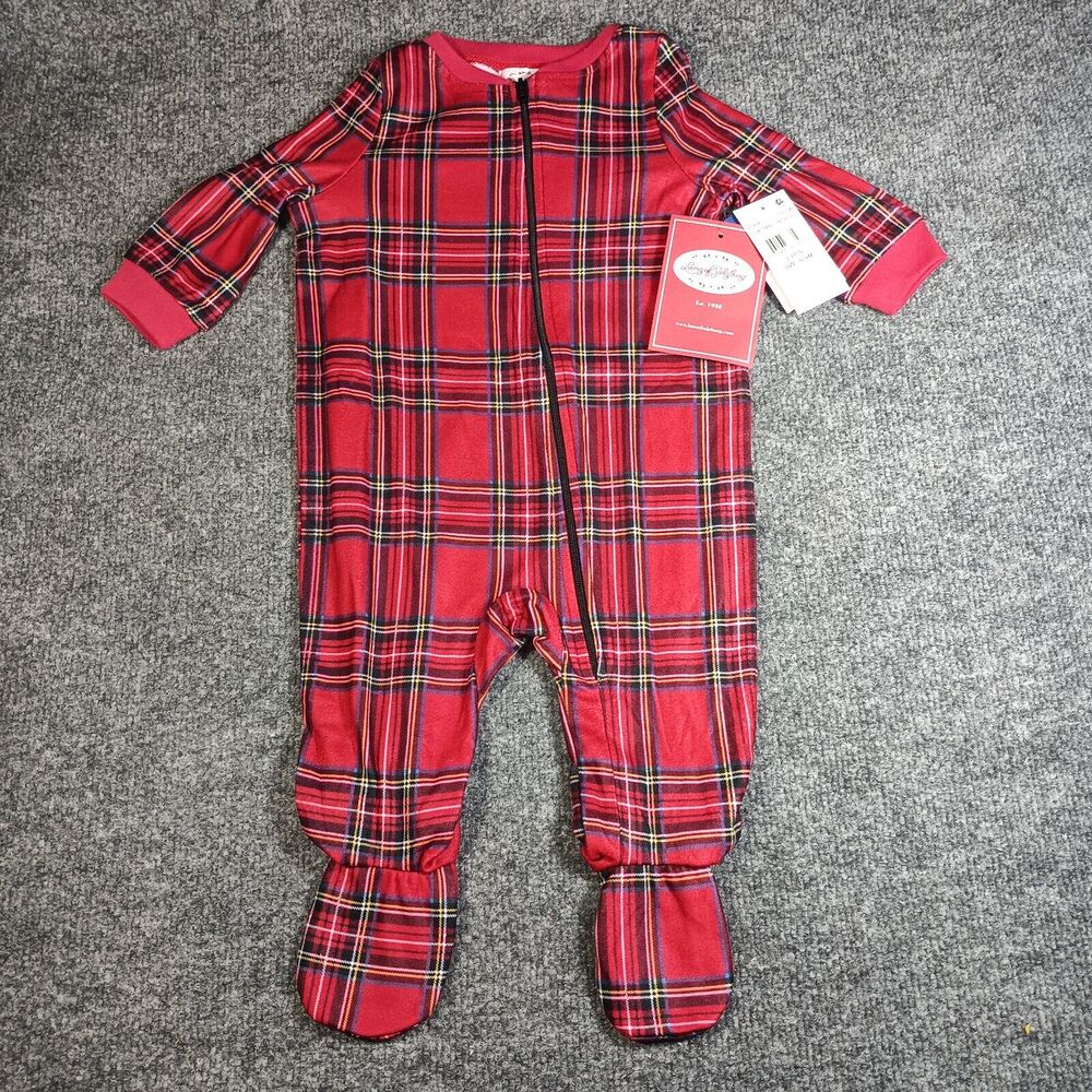 Lanz Of Salzburg Baby Pajamas Size 6-9‎ Months Red Tartan Plaid Flame Resistant